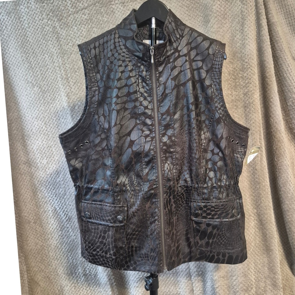 Erin London Womens Brown Textured Geometric Zip Up Vest Large